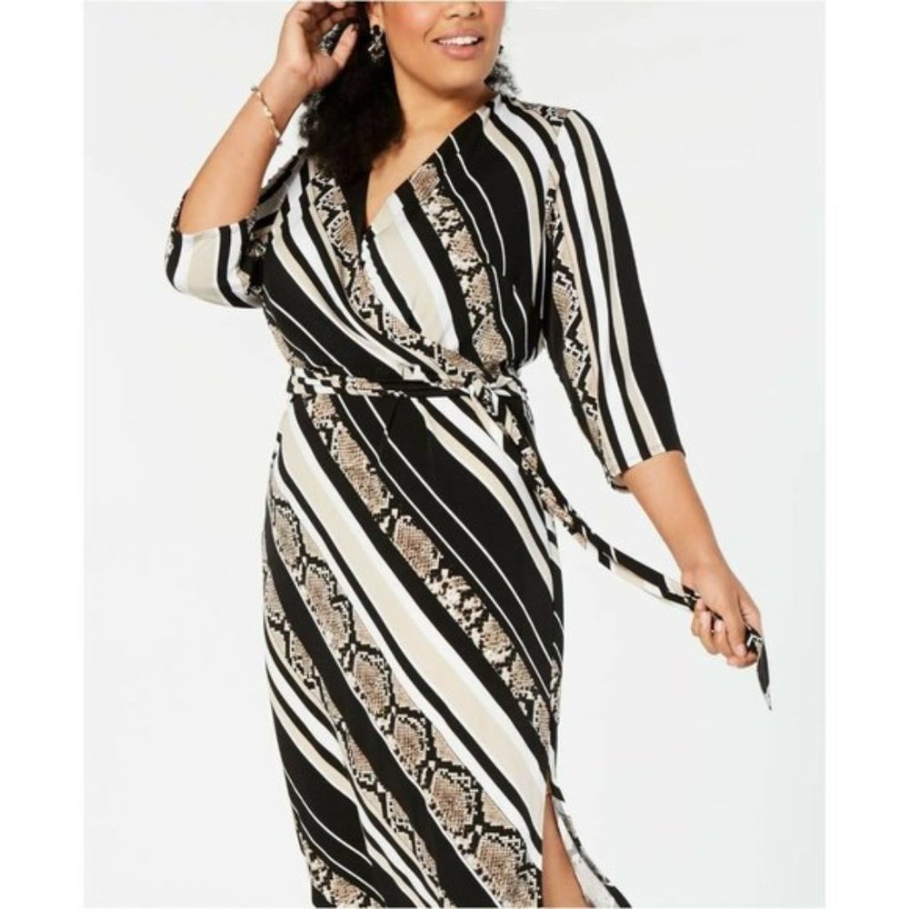NWT INC Striped Faux Wrap Dress Sz XL Snake Print